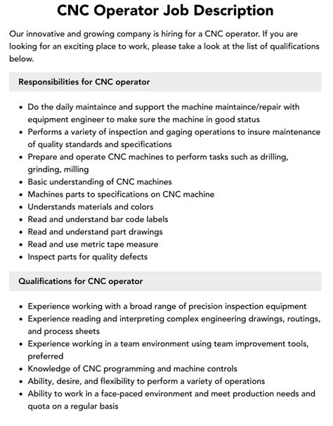 cnc machine operator job requirements|cnc operator roles and responsibilities.